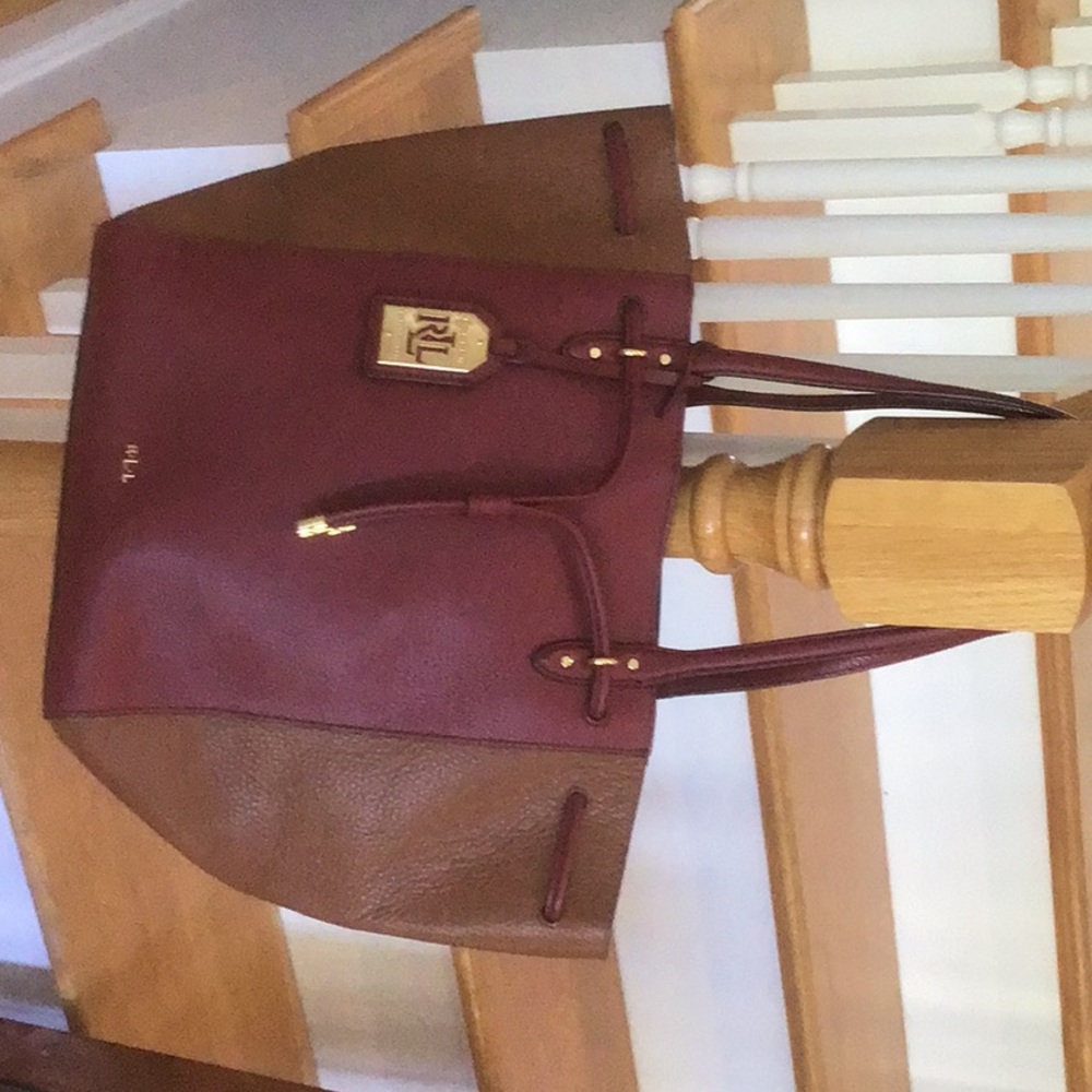 Ralph Lauren leather burgundy and brown leather tote